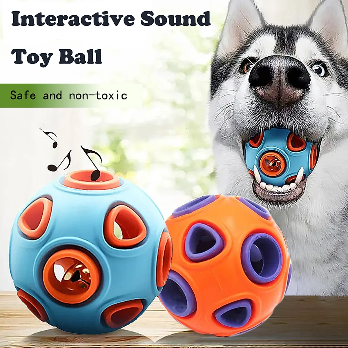 Dog Rubber Ball With Bell Sound, 2-Pack, Interactive Pet Chew Toy For Puppies - Image 2
