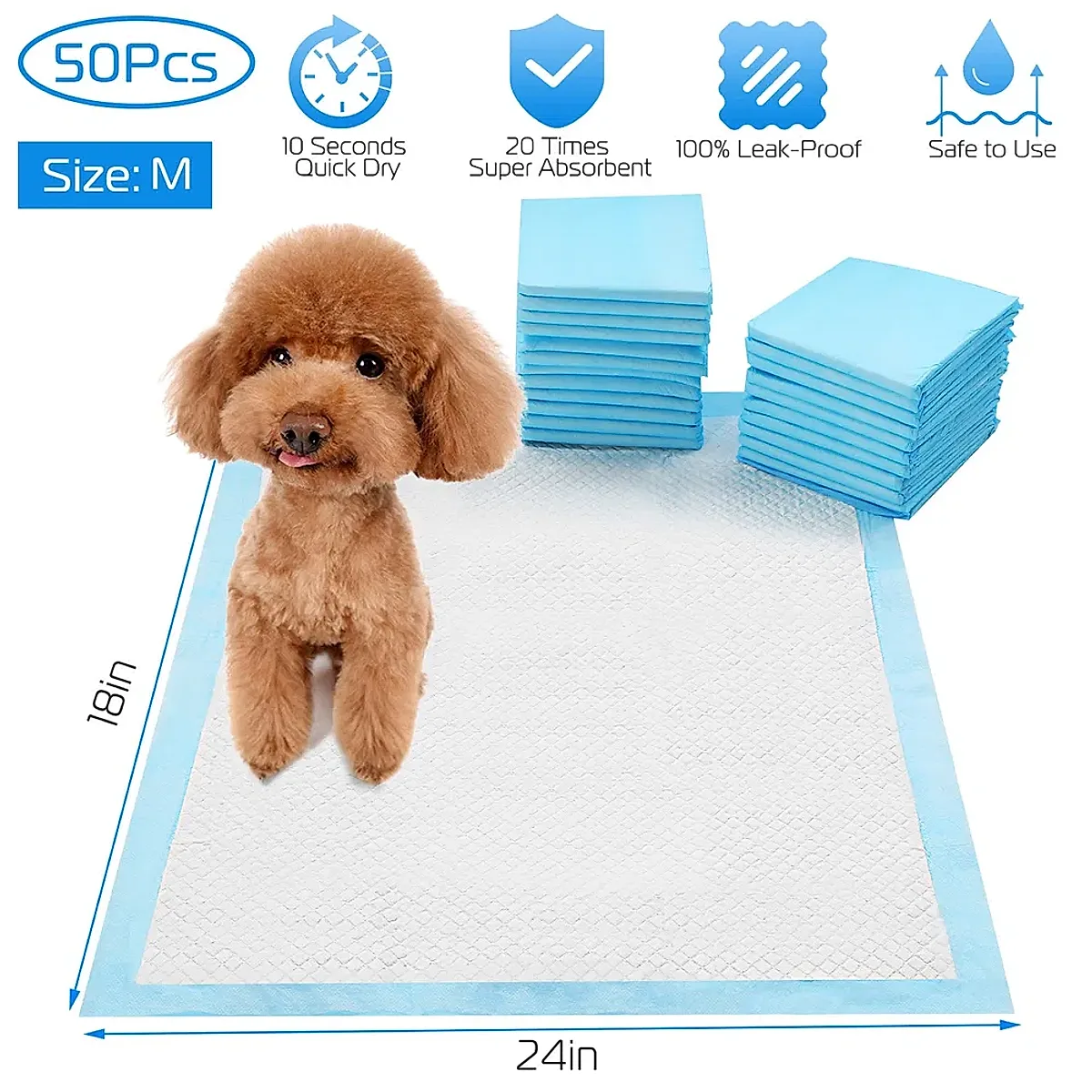 50Pcs/Set Dog Training Pads Puppy Pee Pads Cat Wee Mats Potty-Train 24x18In M - Image 6