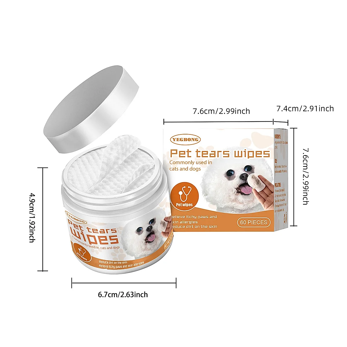 Pet Tear Stain Wipes For Dogs & Cats, Natural Aloe & Chamomile Extract Gentle