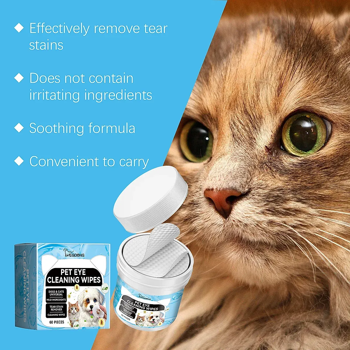 Pet Eye Cleaning Wipes For Dogs & Cats, Tear Stain Remover Pads, Mild Citric - Image 6
